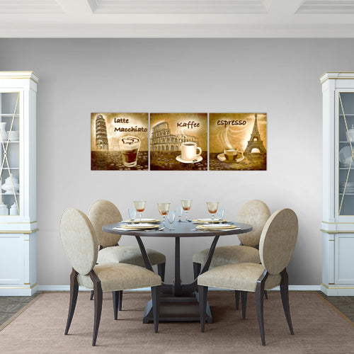 Runa Art Bilder Küche Kaffee 3 Teilig Bild auf Vlies Leinwand Deko Esszimmer Küchenbilder 90 x 30 cm Collage Braun 500734a