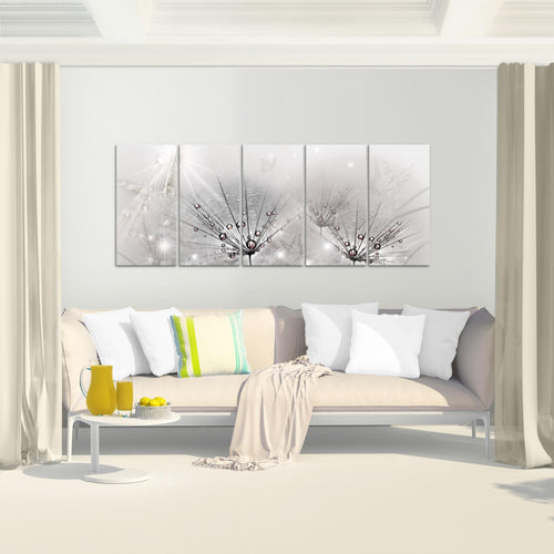 Runa Art Wandbild XXL Pusteblume Wohnzimmer Schlafzimmer 200 x 80 cm Rosa 5 Teilig - Made in Germany - 016955a