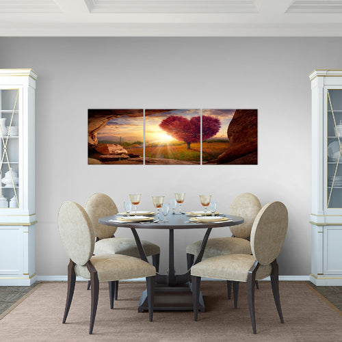 Runa Art Bilder Natur Gebirge 3 Teilig Bild auf Vlies Leinwand Deko Wohnzimmer Schlafzimmer 90 x 30 cm Baum Herz Beige Rosa 607634c