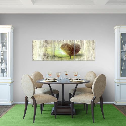 Runa Art Bilder Herbst Vintage 3 Teilig Bild auf Vlies Leinwand Deko Wohnzimmer Schlafzimmer 90 x 30 cm Baum Herz Türkis 606534b
