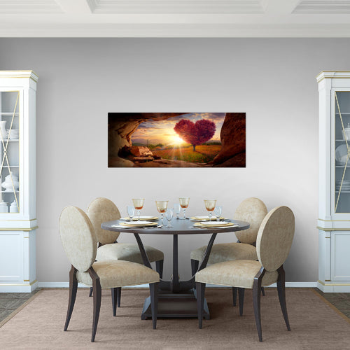 Runa Art Wandbild Natur Gebirge 1 Teilig 100 x 40 cm Modern Bild auf Vlies Leinwand Baum Herz Wohnzimmer Schlafzimmer Beige Rosa 607612c