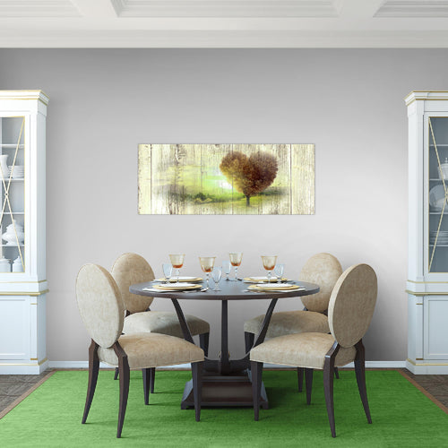 Runa Art Wandbild Herbst Vintage 1 Teilig 100 x 40 cm Modern Bild auf Vlies Leinwand Baum Herz Wohnzimmer Schlafzimmer Türkis 606512b