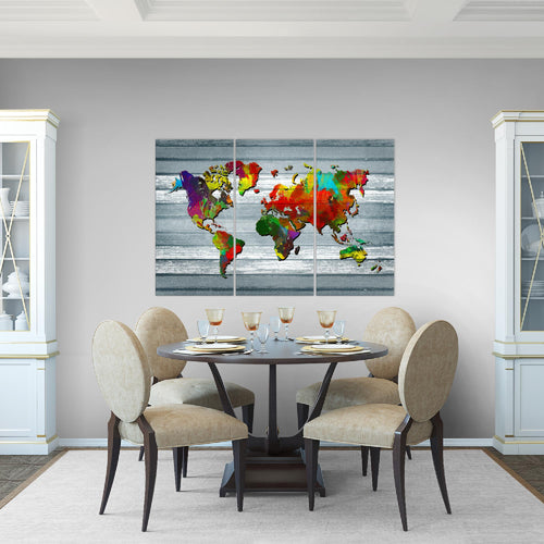 Runa Art Wandbilder Weltkarte Bild XXL Büro Wohnzimmer Bunt Vintage Holz 120 x 80 cm 3 Teilig 105431a