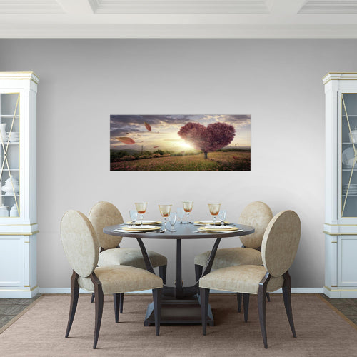 Runa Art Wandbild Herbst Baum Herz 1 Teilig 100 x 40 cm Modern Bild auf Vlies Leinwand Panorama Wohnzimmer Schlafzimmer Beige Braun 605812c
