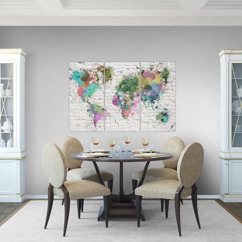 Runa Art Wandbilder Weltkarte Bild XXL Büro Wohnzimmer Bunt Ziegelwand 120 x 80 cm 3 Teilig 107531c