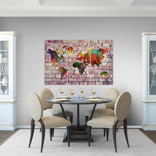 Runa Art Wandbilder Weltkarte Bild XXL Büro Wohnzimmer Grau Bunt Steinwand 120 x 80 cm 3 Teilig 106931b