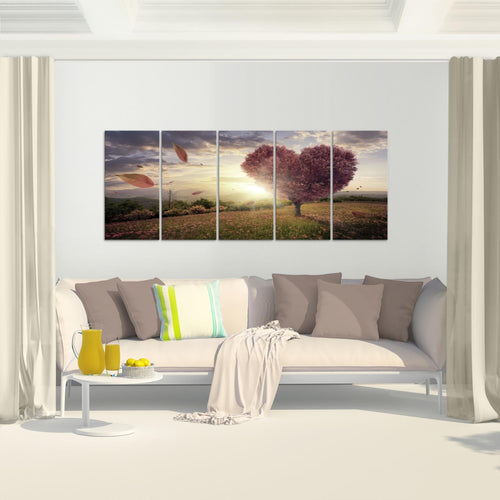 Runa Art Wandbild XXL Herbst Baum Herz Wohnzimmer Schlafzimmer 200 x 80 cm Beige Braun 5 Teilig - Made in Germany - 605855c