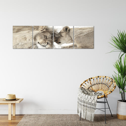 Runa Art Bilder Set 4 Teilig Löwen Liebe Wandbilder XXL Wohnzimmer Schlafzimmer 160 x 50 cm Beige Modern 002146b