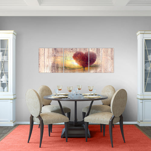 Runa Art Bilder Herbst Vintage 3 Teilig Bild auf Vlies Leinwand Deko Wohnzimmer Schlafzimmer 90 x 30 cm Baum Herz Türkis 606534b