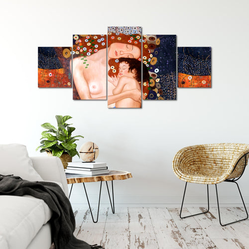 Runa Art - Bilder Gustav Klimt Mutter und Kind 200 x 100 cm 5 Teilig XXL Wanddekoration Design Braun 700251a