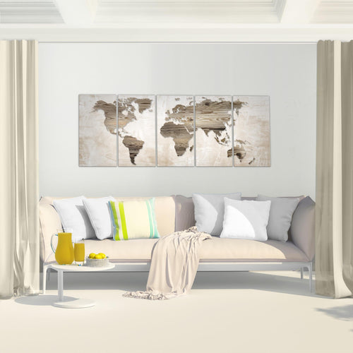 Runa Art Bild Weltkarte Wandbilder auf Vlies Leinwand 5 Teilig Wanddekoration Büro Wohnzimmer 035056b