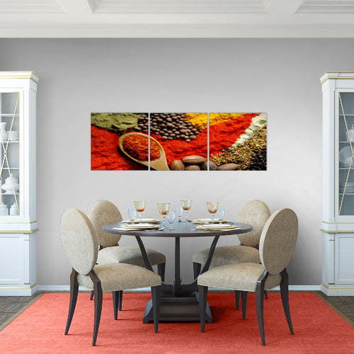Runa Art - Bilder Küche Gewürze 120 x 40 cm 3 Teilig Wandbild auf Vlies Leinwand Rot Mehrteilig Modern 500433a