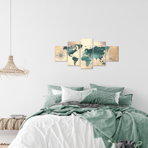 Runa Art - Bilder Weltkarte 200 x 100 cm 5 Teilig XXL Wanddekoration Design Pink 026051b