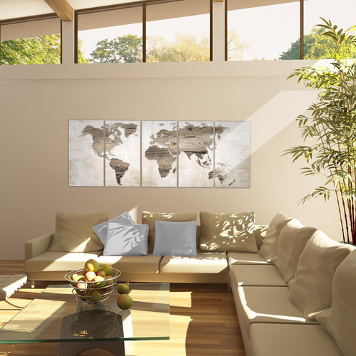 Runa Art Wandbild Weltkarte 1 Teilig 100 x 40 cm Modern Bild auf Vlies Leinwand Holzwand Büro Wohnzimmer Schwarz Weiss 035012c