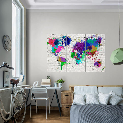 Runa Art Wandbilder Weltkarte Bild XXL Büro Wohnzimmer Bunt Steinwand 120 x 80 cm 3 Teilig 107531b