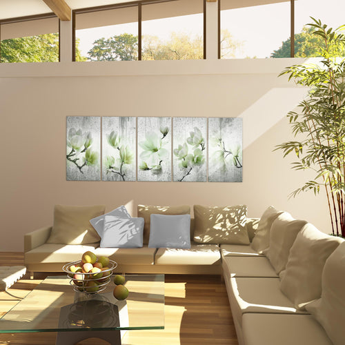 Runa Art Wandbild Blumen Magnolien 1 Teilig 100 x 40 cm Modern Bild auf Vlies Leinwand Abstrakt Wohnzimmer Grau Rosa 007712b