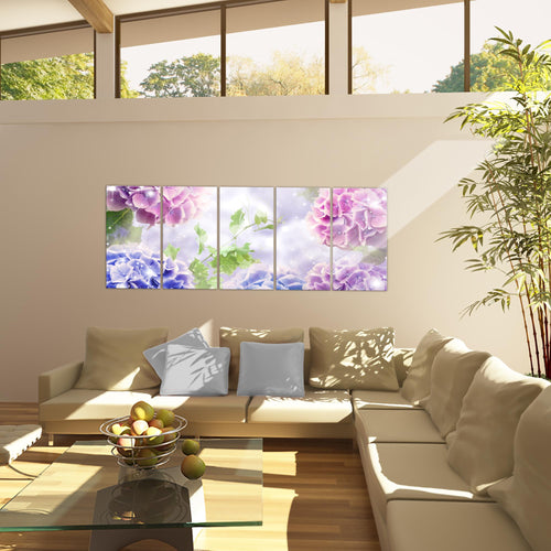 Runa Art Wandbild XXL Blumen Hortensien Wohnzimmer Schlafzimmer 200 x 80 cm Violett Lila 5 Teilig - Made in Germany - 017455b