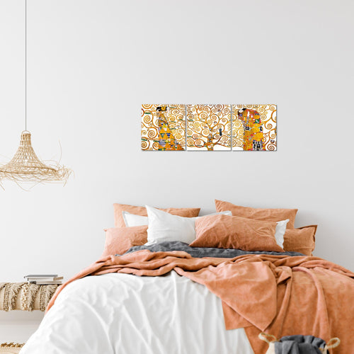 Runa Art - Bilder Gustav Klimt Baum des Lebens 120 x 40 cm 3 Teilig Wandbild auf Vlies Leinwand Gelb Mehrteilig Modern 700033a