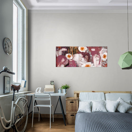 Runa Art Wandbild Collage Gustav Klimt 1 Teilig 100 x 40 cm Modern Bild auf Vlies Leinwand Frau Wohnzimmer Rot 018512a
