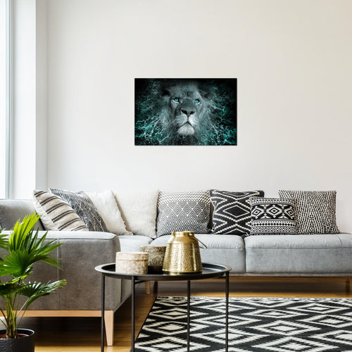 Runa Art Bild Afrika Löwe Modern Wandbilder Wohnzimmer Schlafzimmer 1 Teilig - Made In Germany - Abstrakt Tiere Schwarz Türkis Flur 040715b