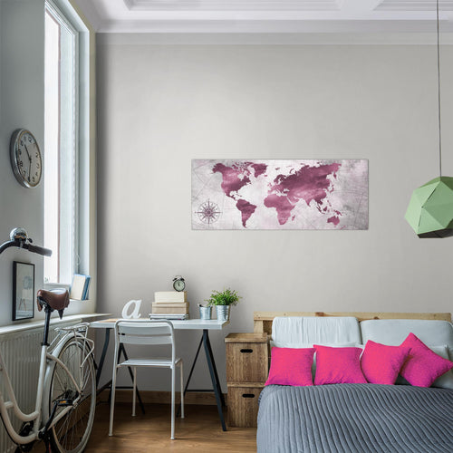 Runa Art Wandbild Weltkarte 1 Teilig 100 x 40 cm Modern Bild auf Vlies Leinwand Vintage Büro Wohnzimmer Grün Grau 026012c