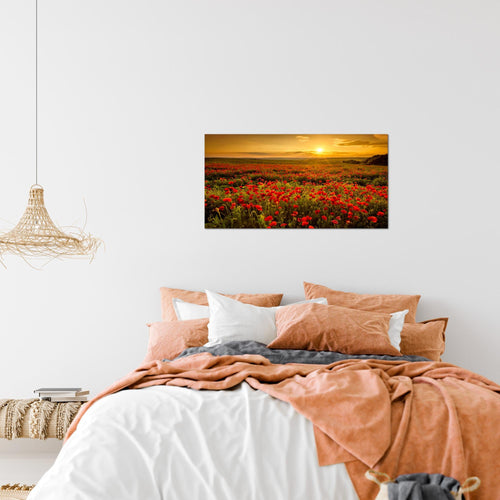 Runa Art Bild Mohnblumen Modern Wandbilder Wohnzimmer Schlafzimmer 1 Teilig - Made In Germany - Blumenwiese Sonnenutergang Rot Flur 043915a
