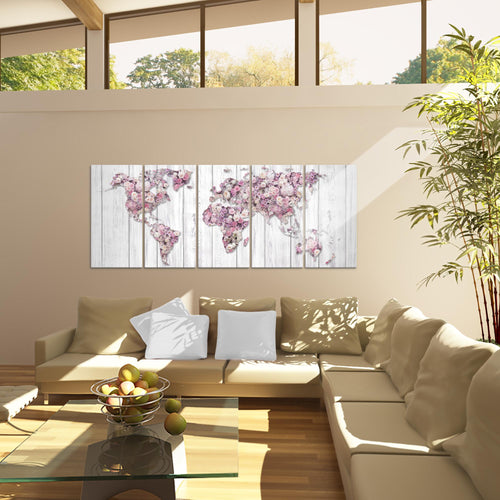 Runa Art Bild Weltkarte Blumen Wandbilder auf Vlies Leinwand 5 Teilig Wanddekoration Wohnzimmer Schlafzimmer 023256b