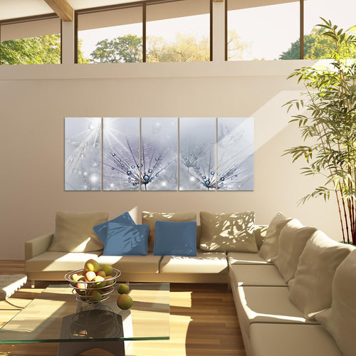 Runa Art Wandbild XXL Pusteblume Wohnzimmer Schlafzimmer 200 x 80 cm Grau 5 Teilig - Made in Germany - 016955b