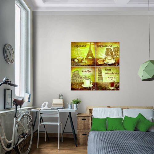 Runa Art Bilder Küche Kaffee 4 Teilig Bild auf Vlies Leinwand Esszimmer Küchenbilder 60 x 60 cm Collage Braun 500744a
