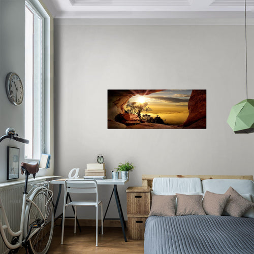 Runa Art Wandbild Natur Gebirge 1 Teilig 100 x 40 cm Modern Bild auf Vlies Leinwand Baum Herz Wohnzimmer Schlafzimmer Beige Rosa 607612c