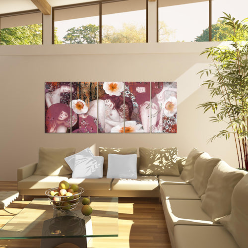 Runa Art Wandbild XXL Collage Gustav Klimt Wohnzimmer 200 x 80 cm Violett 5 Teilig - Made in Germany - 018555c