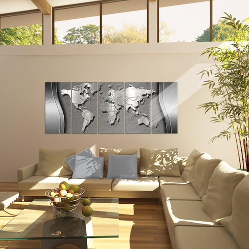 Runa Art Wandbild XXL Weltkarte Büro Wohnzimmer 200 x 80 cm Schwarz 5 Teilig - Made in Germany - 107255a