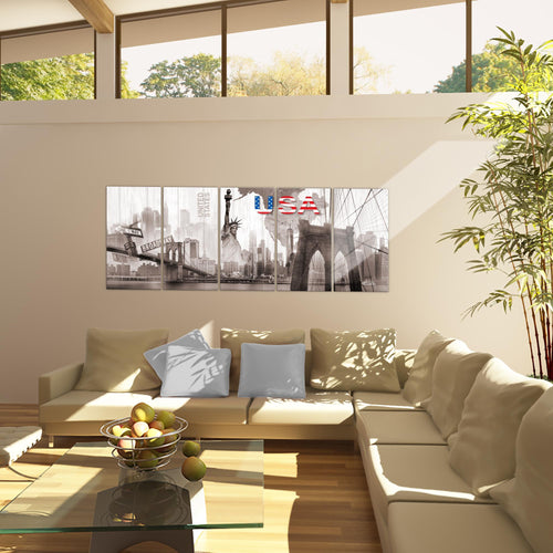 Runa Art Bild New York Wandbilder auf Vlies Leinwand 5 Teilig Wanddekoration Wohnzimmer Büro 034756a
