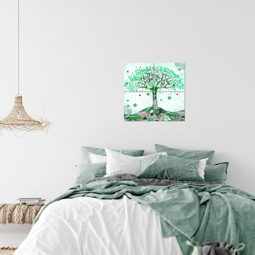 Runa Art - Bilder Gustav Klimt - Baum des Lebens Wandbild auf Vlies Leinwand Wohnzimmer 4 Teilig 80 x 80 cm Modern 004643a