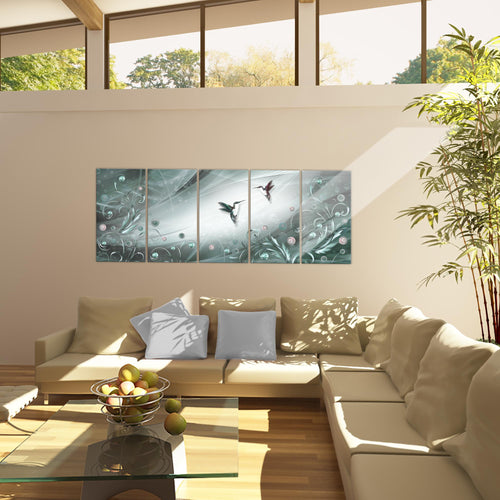 Runa Art Wandbild Vintage Vogel 1 Teilig 100 x 40 cm Modern Bild auf Vlies Leinwand Abstrakt Wohnzimmer Schlafzimmer Türkis Grau 038312b