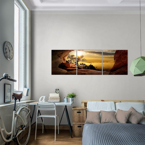 Runa Art Bilder Natur Gebirge 3 Teilig Bild auf Vlies Leinwand Deko Wohnzimmer Schlafzimmer 90 x 30 cm Baum Herz Beige Rosa 607634c