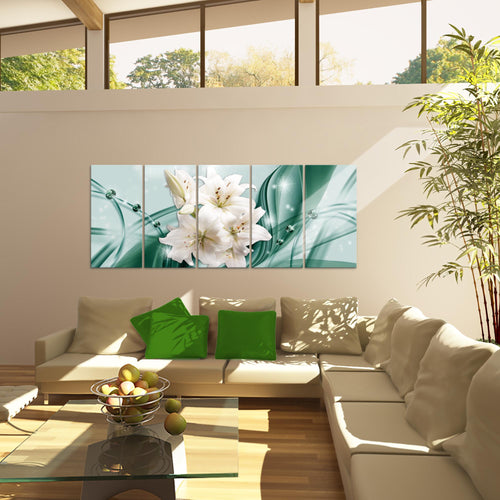 Runa Art Bild Blumen Lilien Wandbilder auf Vlies Leinwand 5 Teilig Wanddekoration Wohnzimmer Schlafzimmer 017156c