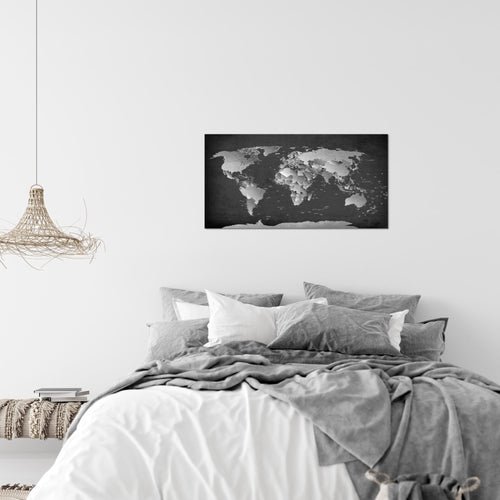 Runa Art Bild Weltkarte Modern Wandbilder Wohnzimmer Büro 1 Teilig - Made In Germany - Landkarte Schwarz Weiss Flur 107615b