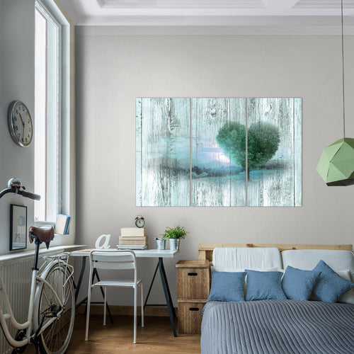 Runa Art Wandbilder Herbst Vintage Bild XXL Wohnzimmer Schlafzimmer Türkis Baum Herz 120 x 80 cm 3 Teilig 606531b
