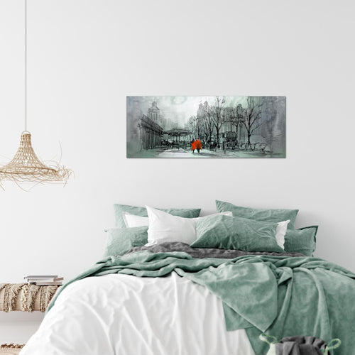 Runa Art Wandbild London 1 Teilig 100 x 40 cm Modern Bild auf Vlies Leinwand Abstrakt Wohnzimmer Schlafzimmer Braun Rot 009712a