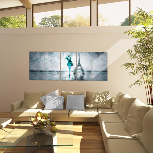 Runa Art Wandbild Paris Eifelturm 1 Teilig 100 x 40 cm Modern Bild auf Vlies Leinwand Abstrakt Wohnzimmer Schlafzimmer Türkis Grau 035612b