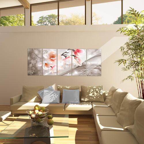 Runa Art Wandbild Blumen Abstrakt 1 Teilig 100 x 40 cm Modern Bild auf Vlies Leinwand Diamant Wohnzimmer Beige Braun 035312b