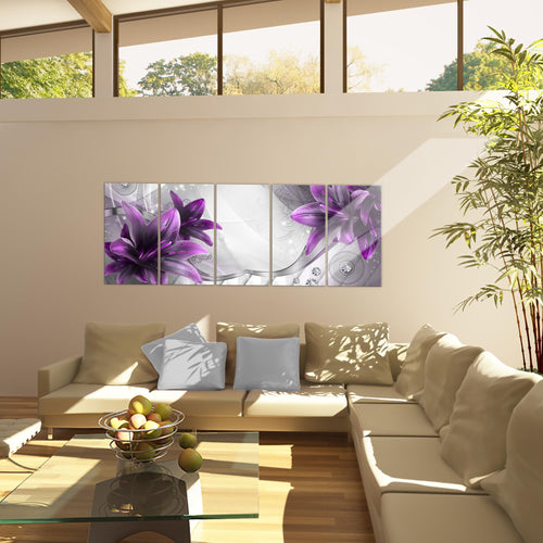 Runa Art Wandbild Blumen Lilien 1 Teilig 100 x 40 cm Modern Bild auf Vlies Leinwand Abstrakt Wohnzimmer Grau Rot 036812a
