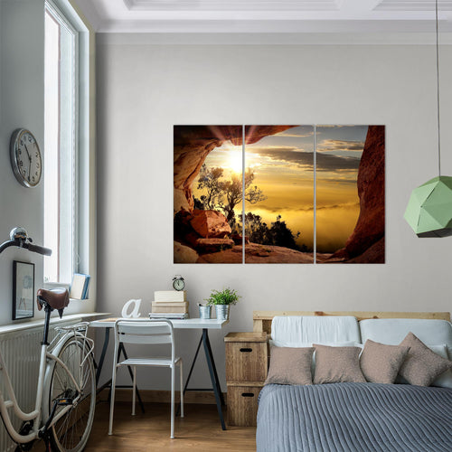 Runa Art Wandbilder Natur Gebirge Bild XXL Wohnzimmer Schlafzimmer Beige Rosa Baum Herz 120 x 80 cm 3 Teilig 607631c