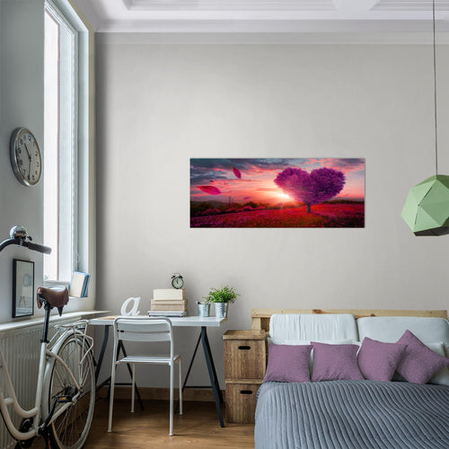 Runa Art Wandbild Herbst Baum Herz 1 Teilig 100 x 40 cm Modern Bild auf Vlies Leinwand Natur Wohnzimmer Schlafzimmer Rot Blau 605812a