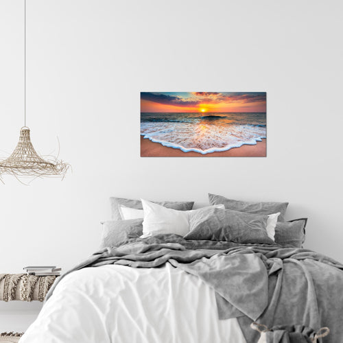 Runa Art Bild Strand Meer Modern Wandbilder Wohnzimmer Schlafzimmer 1 Teilig - Made In Germany - Sonnenuntergang Orange Flur 044515a