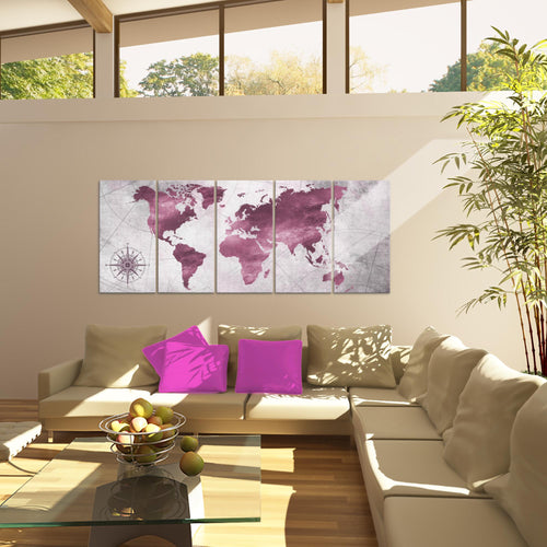 Runa Art Wandbild XXL Weltkarte Büro Wohnzimmer 200 x 80 cm Grün Grau 5 Teilig - Made in Germany - 026055c