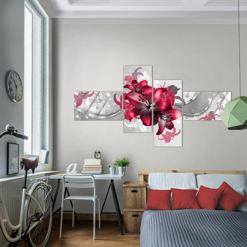 Runa Art Wandbilder Set XXL Blumen LilienWohnzimmer Schlafzimmer Rot 4 Teilig - Made in Germany - 017345b