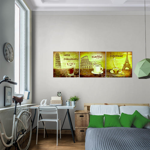 Runa Art - Bilder Küche Kaffee 120 x 40 cm 3 Teilig Wandbild auf Vlies Leinwand Braun Mehrteilig Modern 500733c