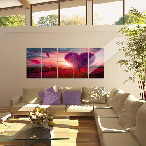 Runa Art Wandbild XXL Herbst Baum Herz Wohnzimmer Schlafzimmer 200 x 80 cm Beige Braun 5 Teilig - Made in Germany - 605855c